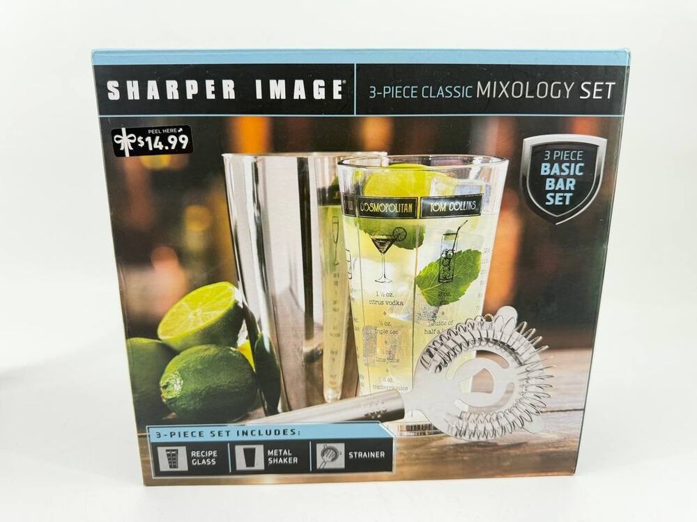 Sharper Image 3 Piece Classic Mixology Set Cocktail Shaker Bar Set New